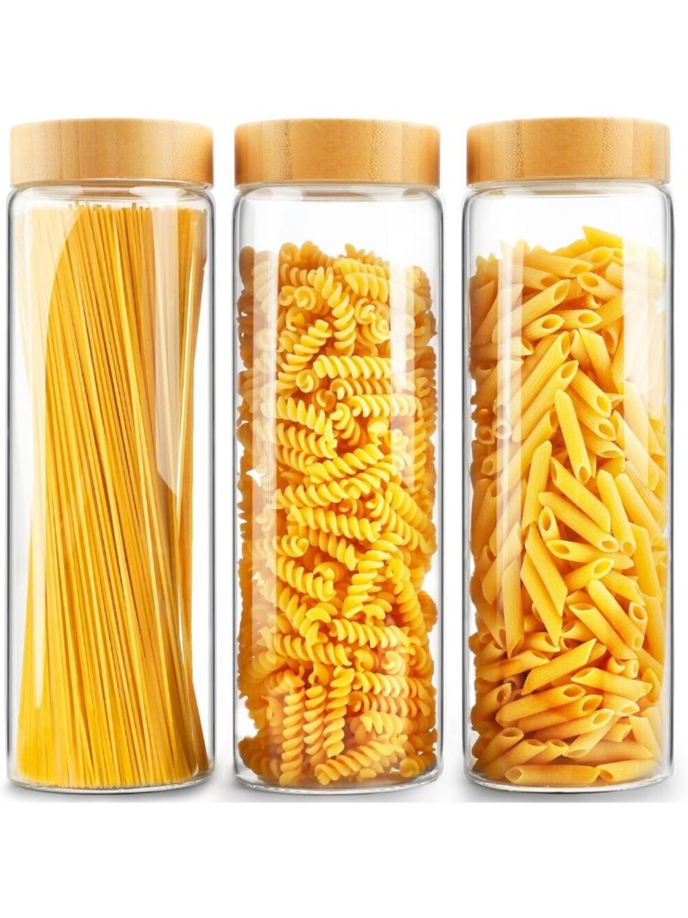 Airtight Glass Canisters with Bamboo Lids - 3 Pack Storage Jars for Cereal